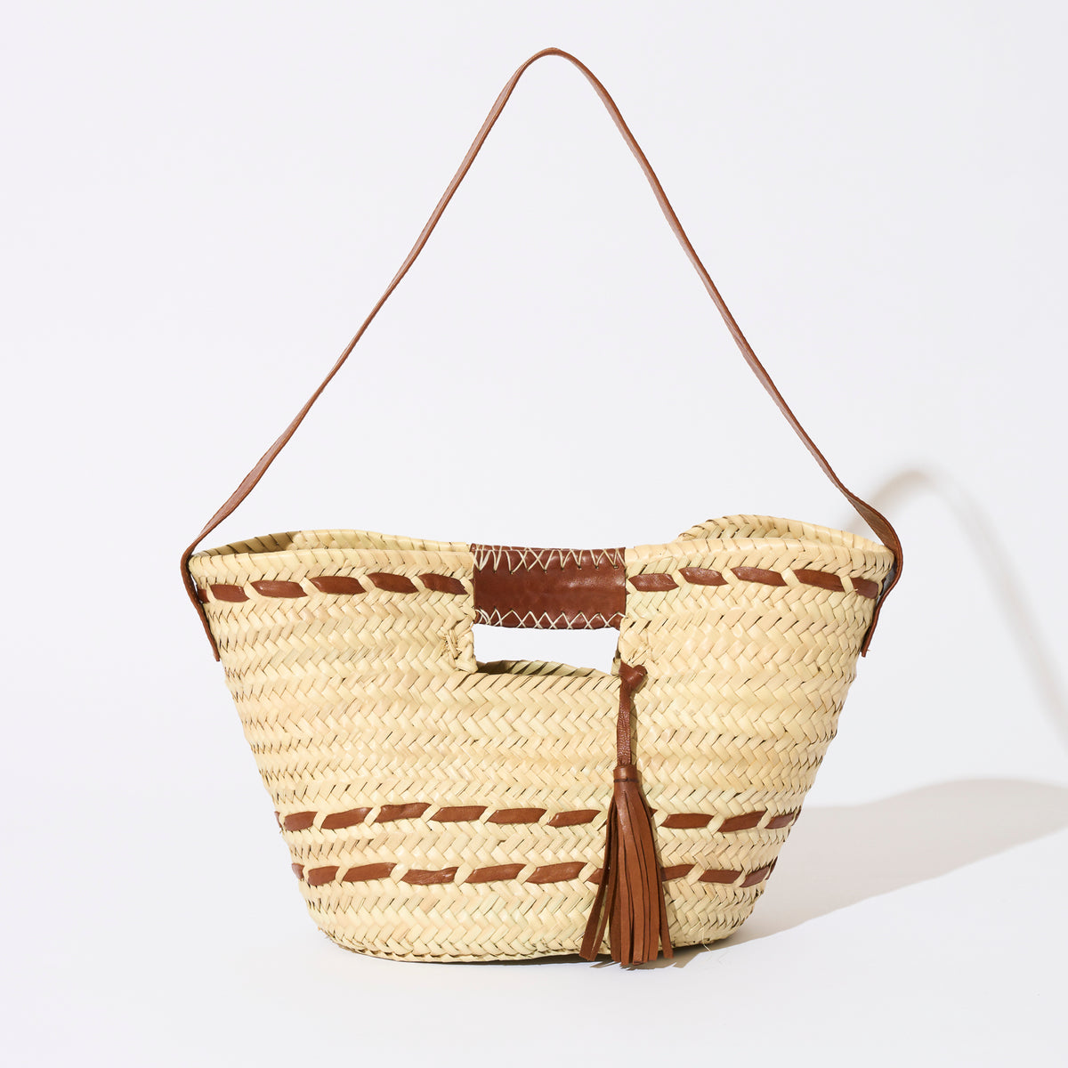 RAFFIA LEATHER TASSEL BAG MEDIUM BROWN | ラフィアレザータッセル