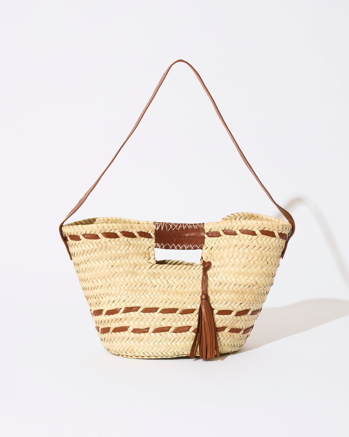 RAFFIA LEATHER TASSEL BAG MEDIUM BROWN | ラフィアレザータッセル